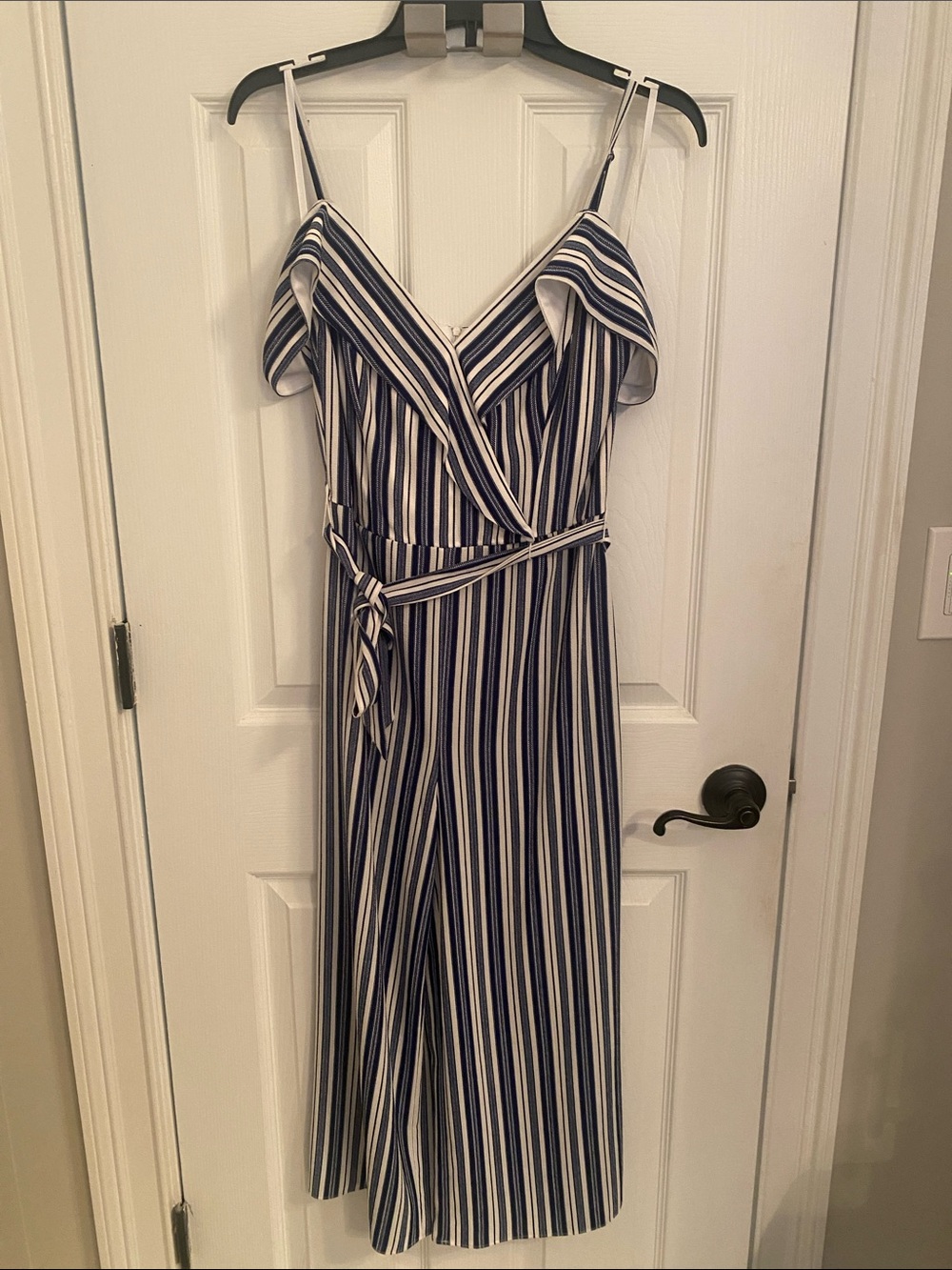 by & by Navy and White Striped Wide-Leg Jumpsuit